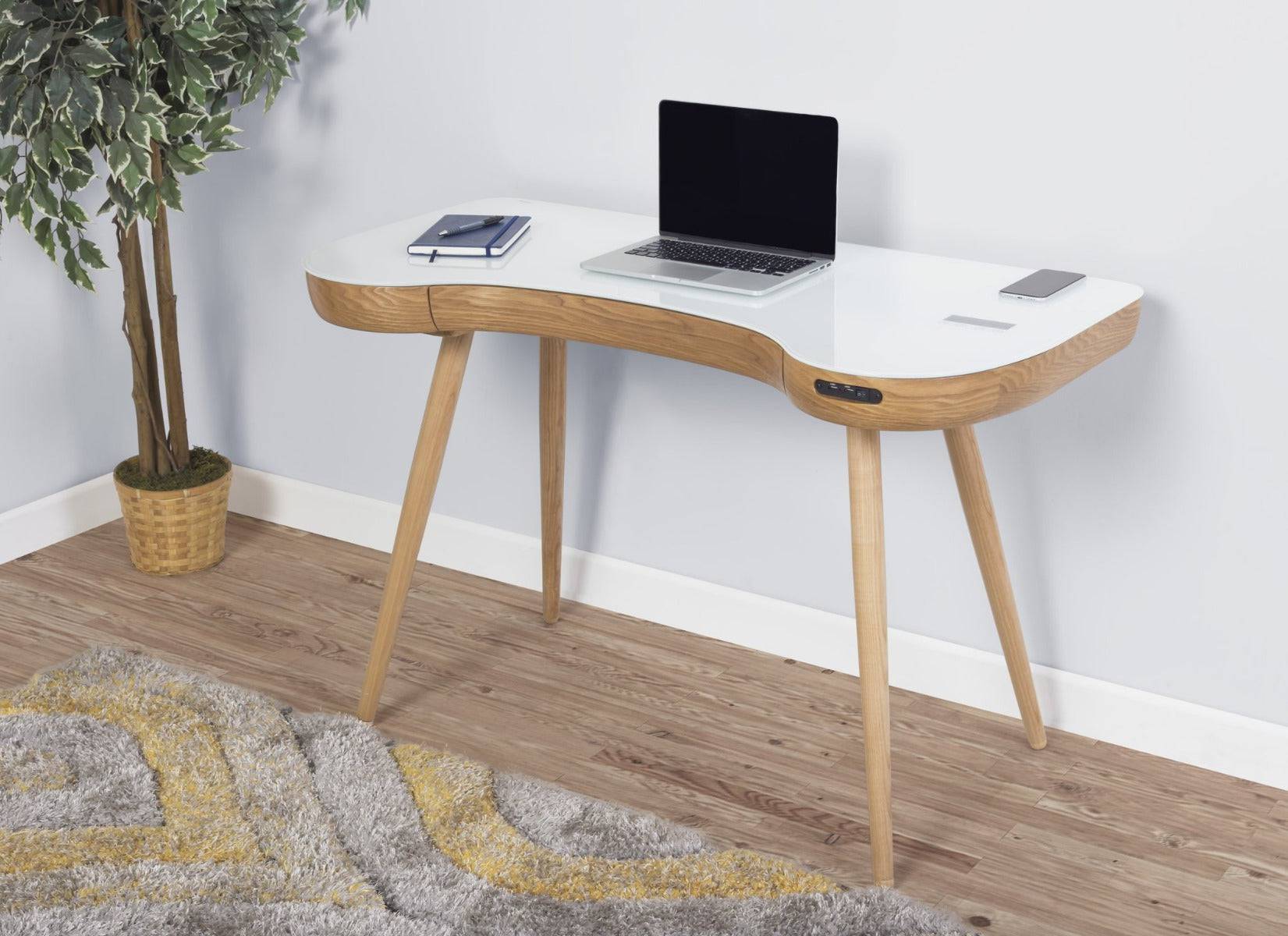 PC711 San Francisco Smart Speaker Bluetooth USB Desk in Oak by Jual - Price Crash Furniture