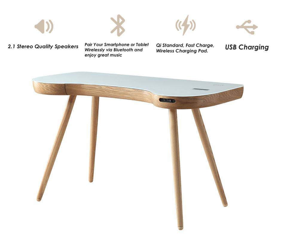 PC711 San Francisco Smart Speaker Bluetooth USB Desk in Oak by Jual - Price Crash Furniture