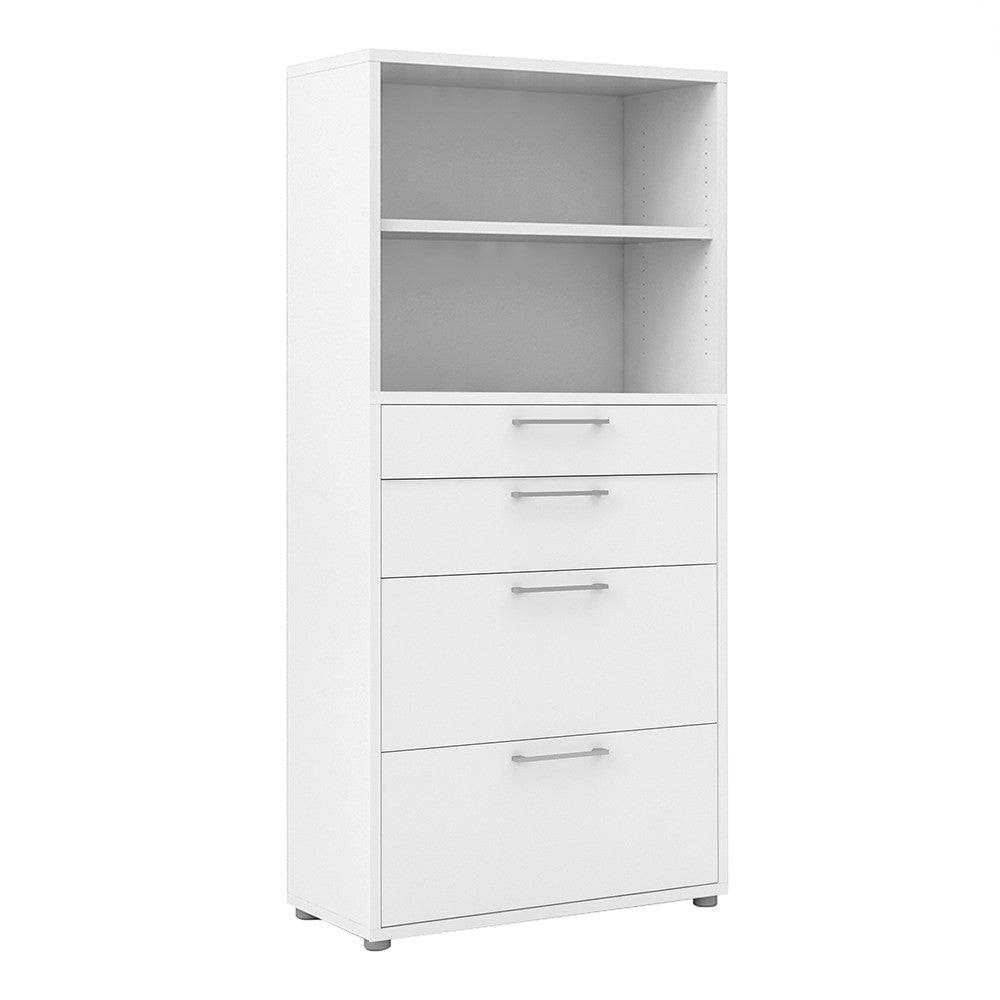 Prima Bookcase 2 Shelves, 2 Drawers + 2 File Drawers in White - Price Crash Furniture