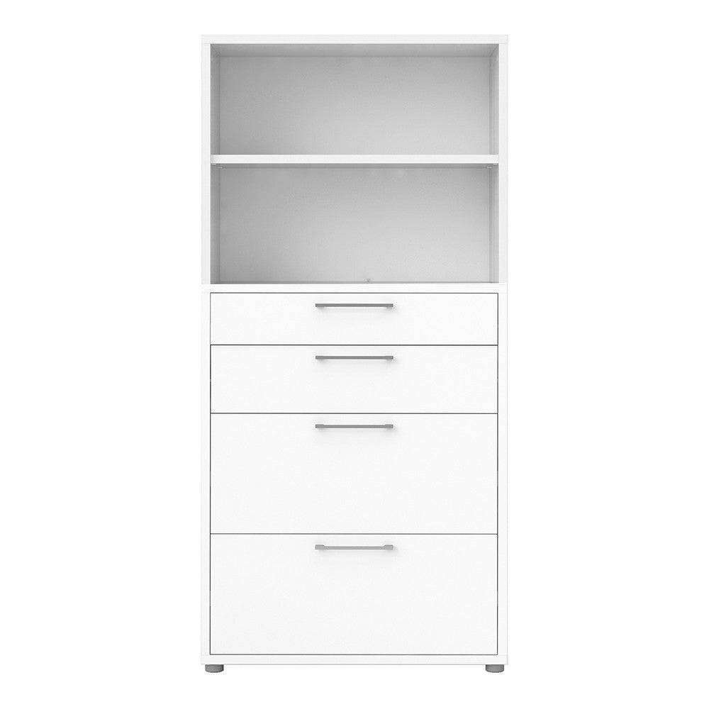 Prima Bookcase 2 Shelves, 2 Drawers + 2 File Drawers in White - Price Crash Furniture