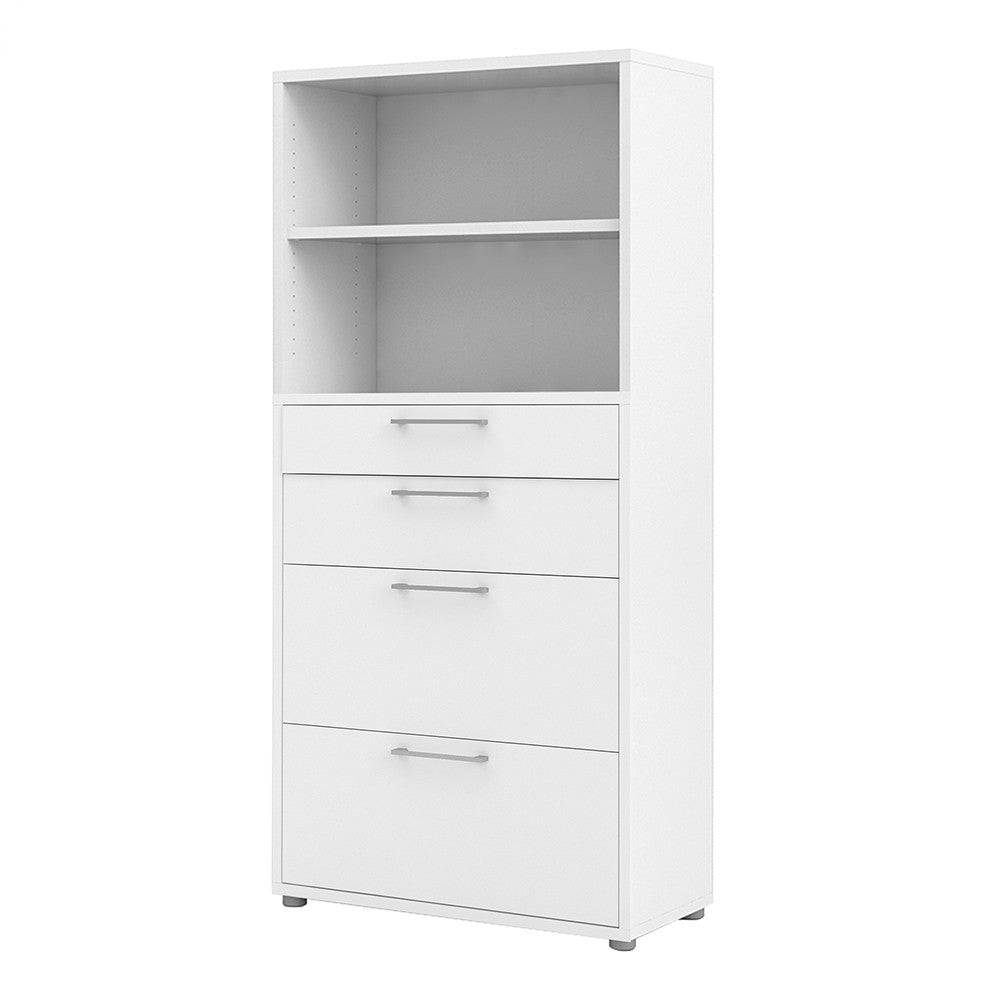 Prima Bookcase 2 Shelves, 2 Drawers + 2 File Drawers in White - Price Crash Furniture