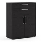 Prima Bookcase 2 Shelves with 2 Drawers and 2 Doors in Black Woodgrain - Price Crash Furniture