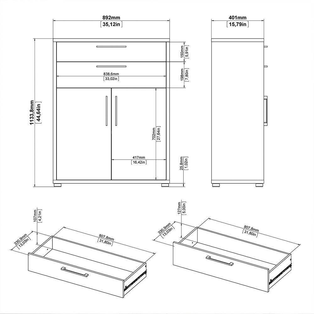 Prima Bookcase 2 Shelves with 2 Drawers and 2 Doors in Black Woodgrain - Price Crash Furniture