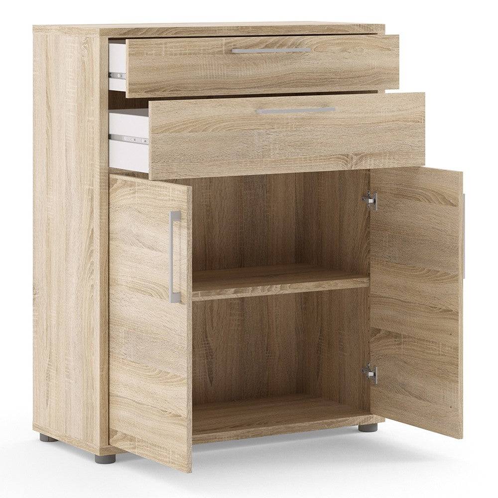 Prima Bookcase 2 Shelves with 2 Drawers and 2 Doors in Oak - Price Crash Furniture