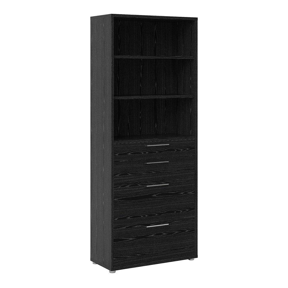 Prima Bookcase 3 Shelves with 2 Drawers + 2 File Drawers in Black Woodgrain - Price Crash Furniture