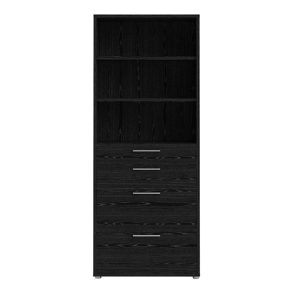 Prima Bookcase 3 Shelves with 2 Drawers + 2 File Drawers in Black Woodgrain - Price Crash Furniture