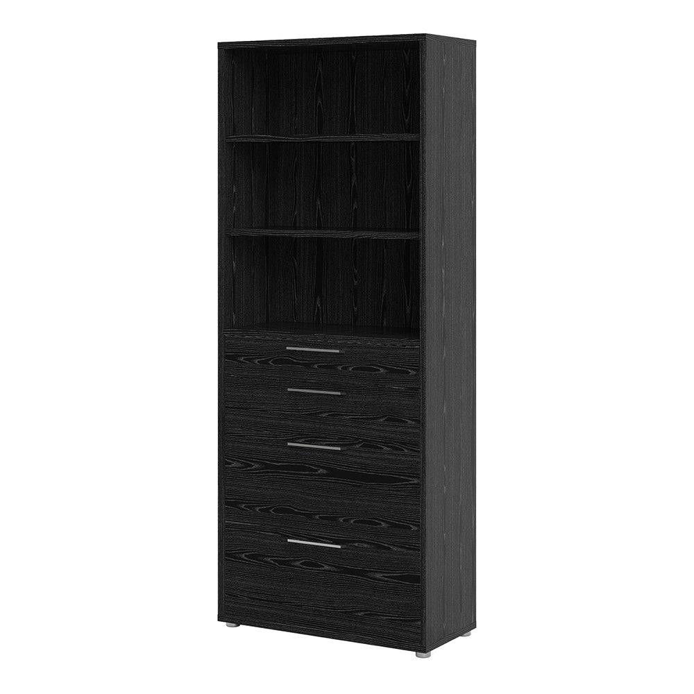 Prima Bookcase 3 Shelves with 2 Drawers + 2 File Drawers in Black Woodgrain - Price Crash Furniture