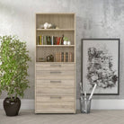 Prima Bookcase 3 Shelves with 2 Drawers + 2 File Drawers in Oak - Price Crash Furniture