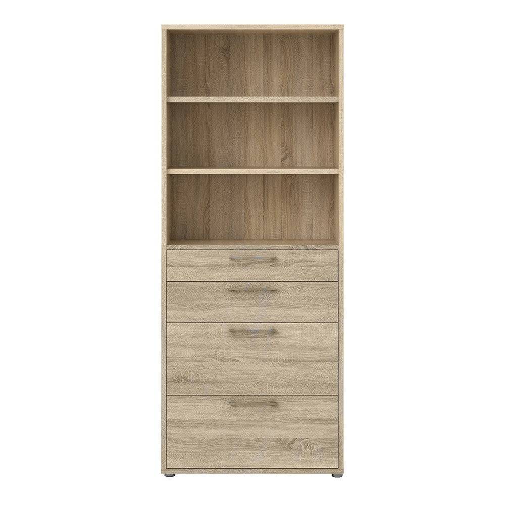 Prima Bookcase 3 Shelves with 2 Drawers + 2 File Drawers in Oak - Price Crash Furniture