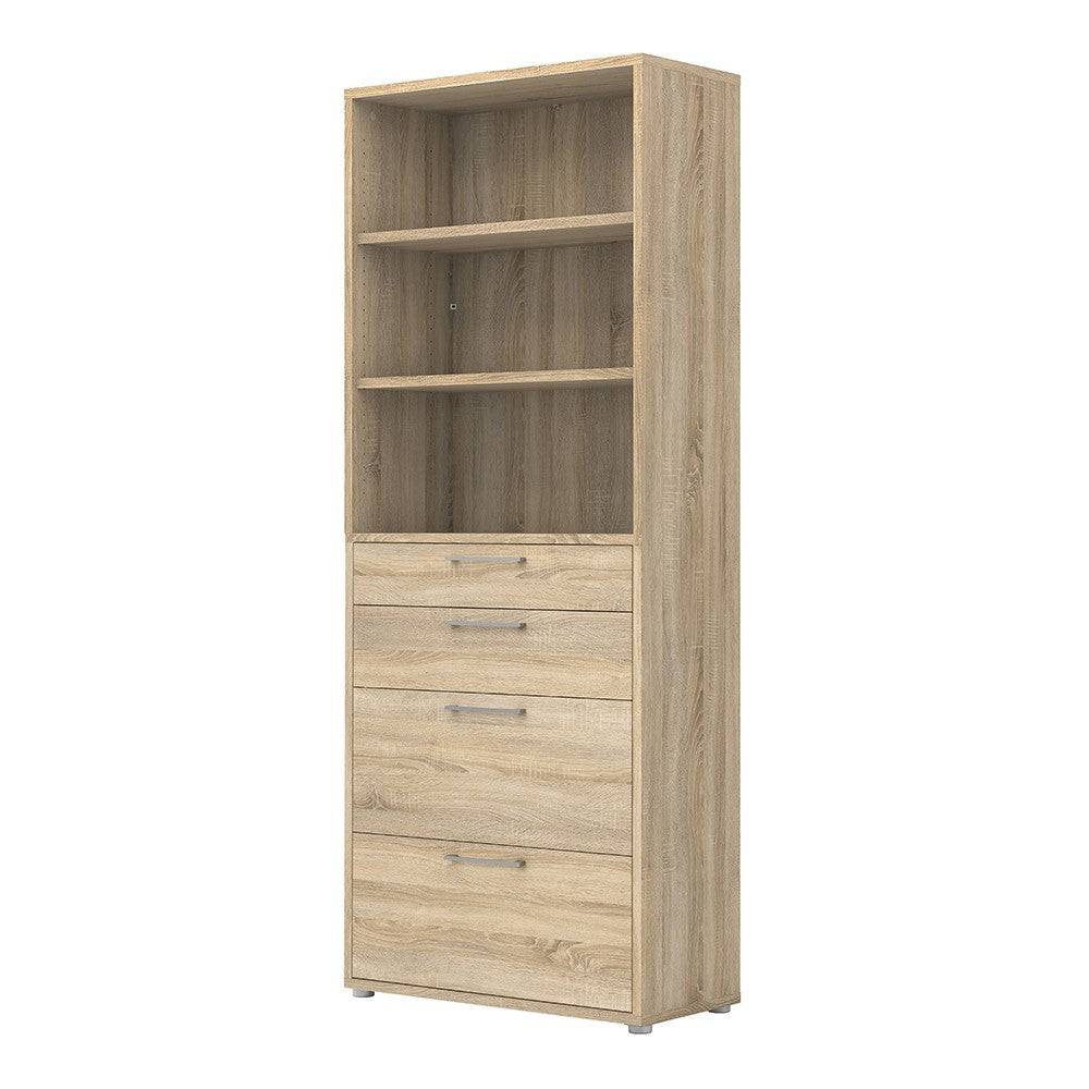 Prima Bookcase 3 Shelves with 2 Drawers + 2 File Drawers in Oak - Price Crash Furniture