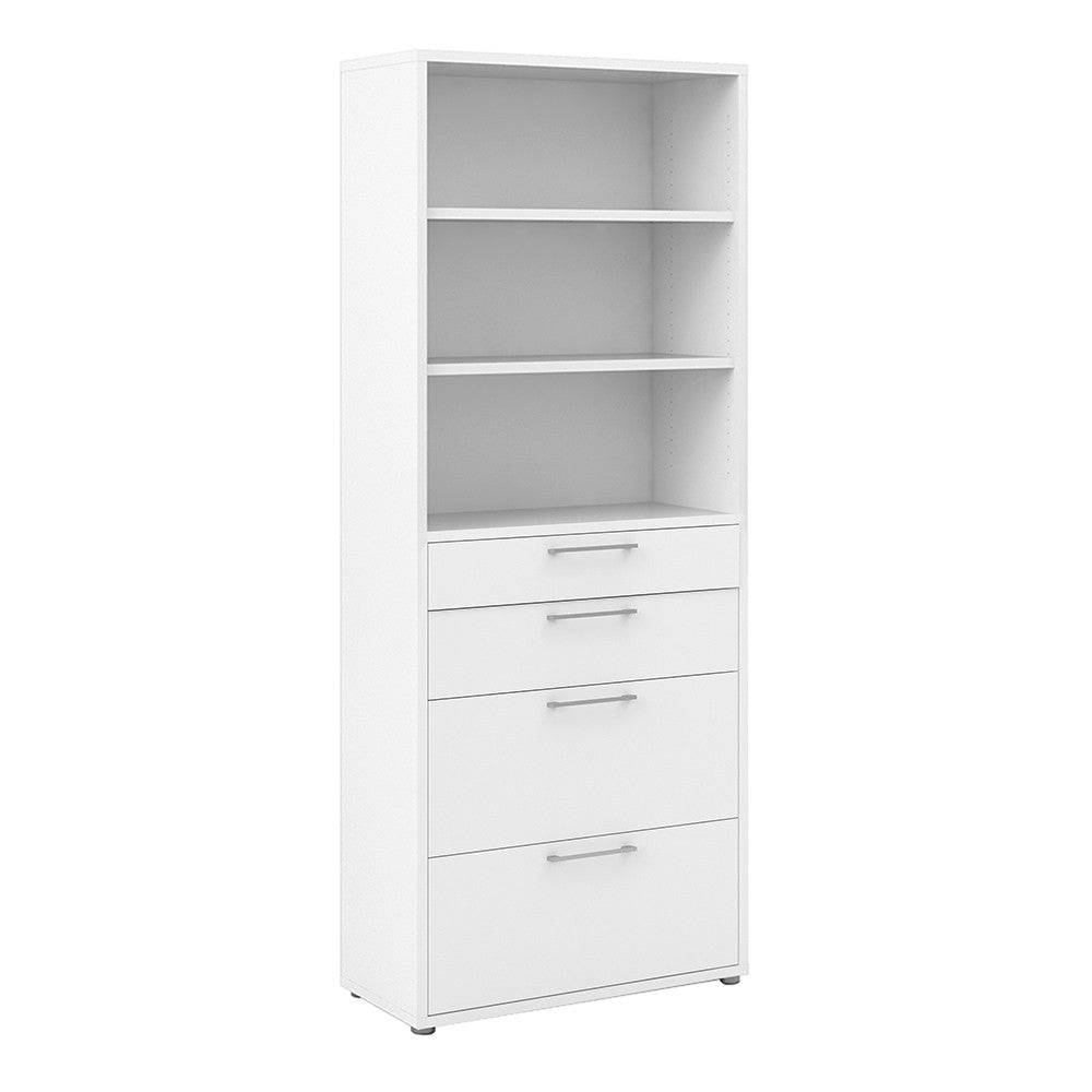 Prima Bookcase 3 Shelves with 2 Drawers + 2 File Drawers in White - Price Crash Furniture