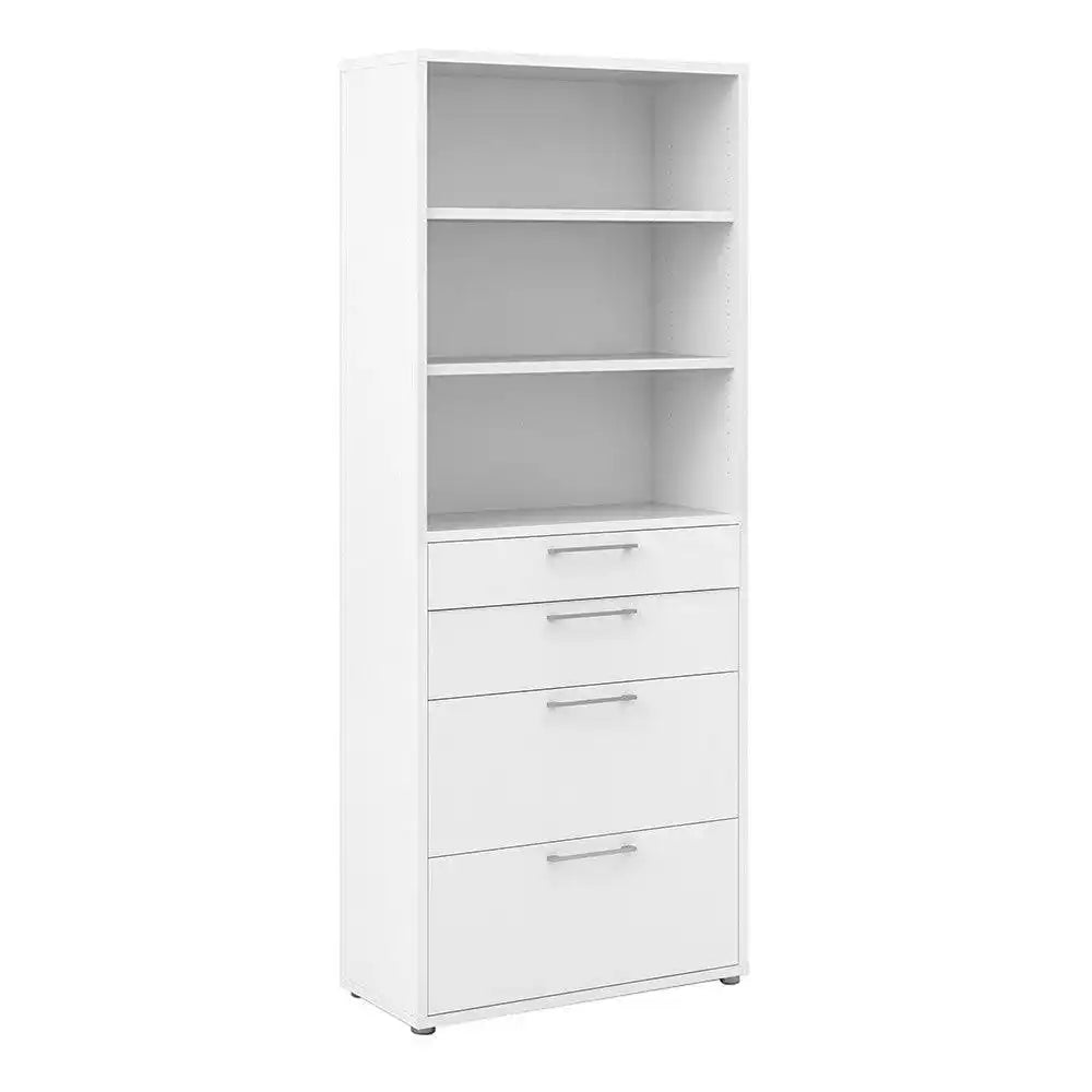 Prima Bookcase 3 Shelves with 2 Drawers + 2 File Drawers in White - Price Crash Furniture