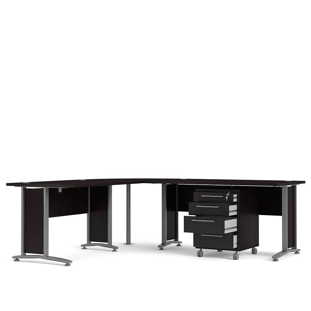 Prima Corner Desk Top in Black Woodgrain with Silver Grey Leg - Price Crash Furniture