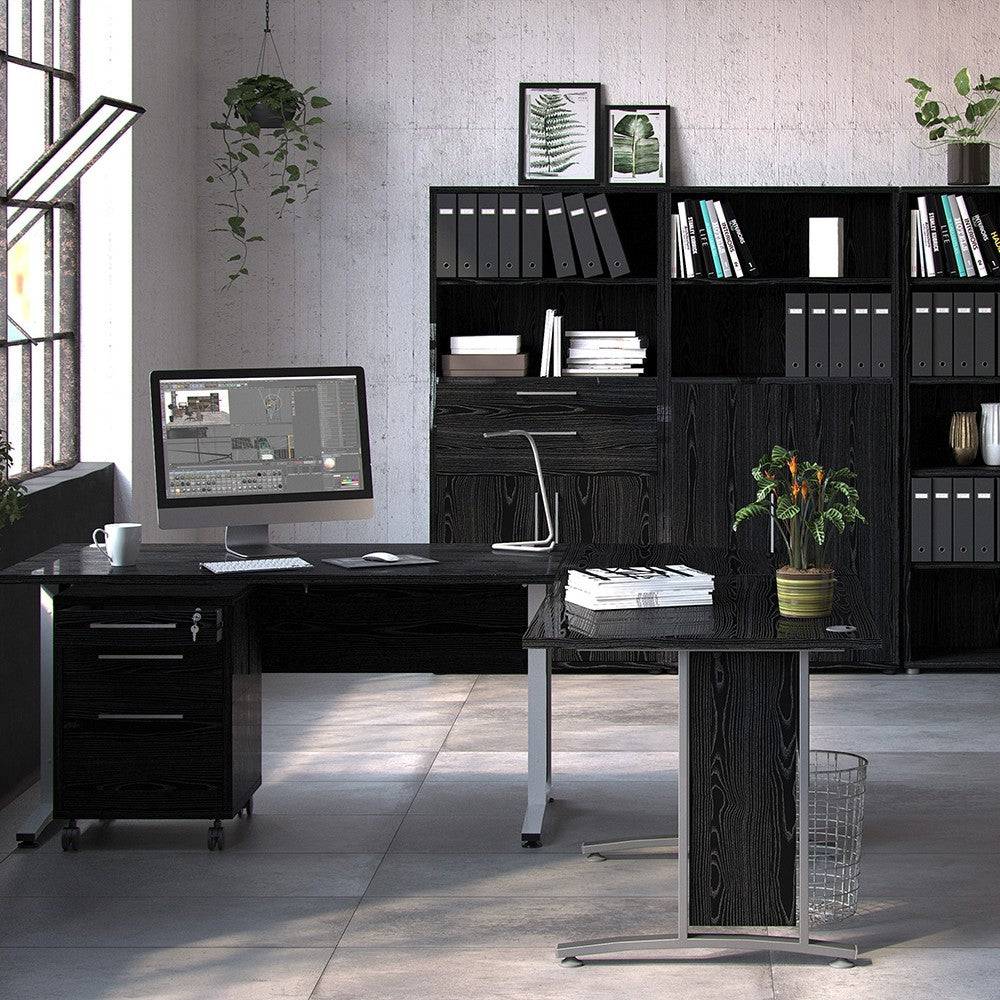 Prima Corner Desk Top in Black Woodgrain with Silver Grey Leg - Price Crash Furniture