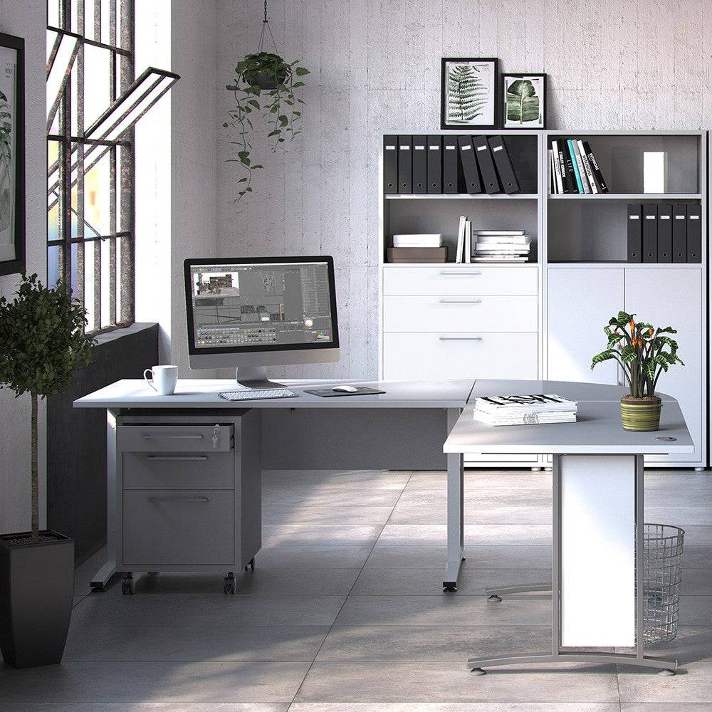 Prima Corner Desk Top in White with Silver Grey Leg - Price Crash Furniture