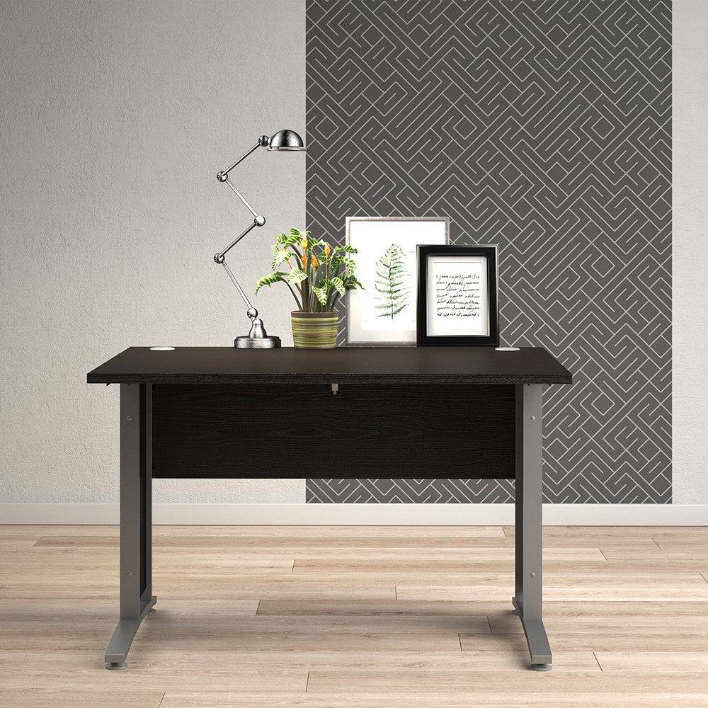 Prima Desk 120 cm in Black Woodgrain with Silver Grey Steel Legs - Price Crash Furniture