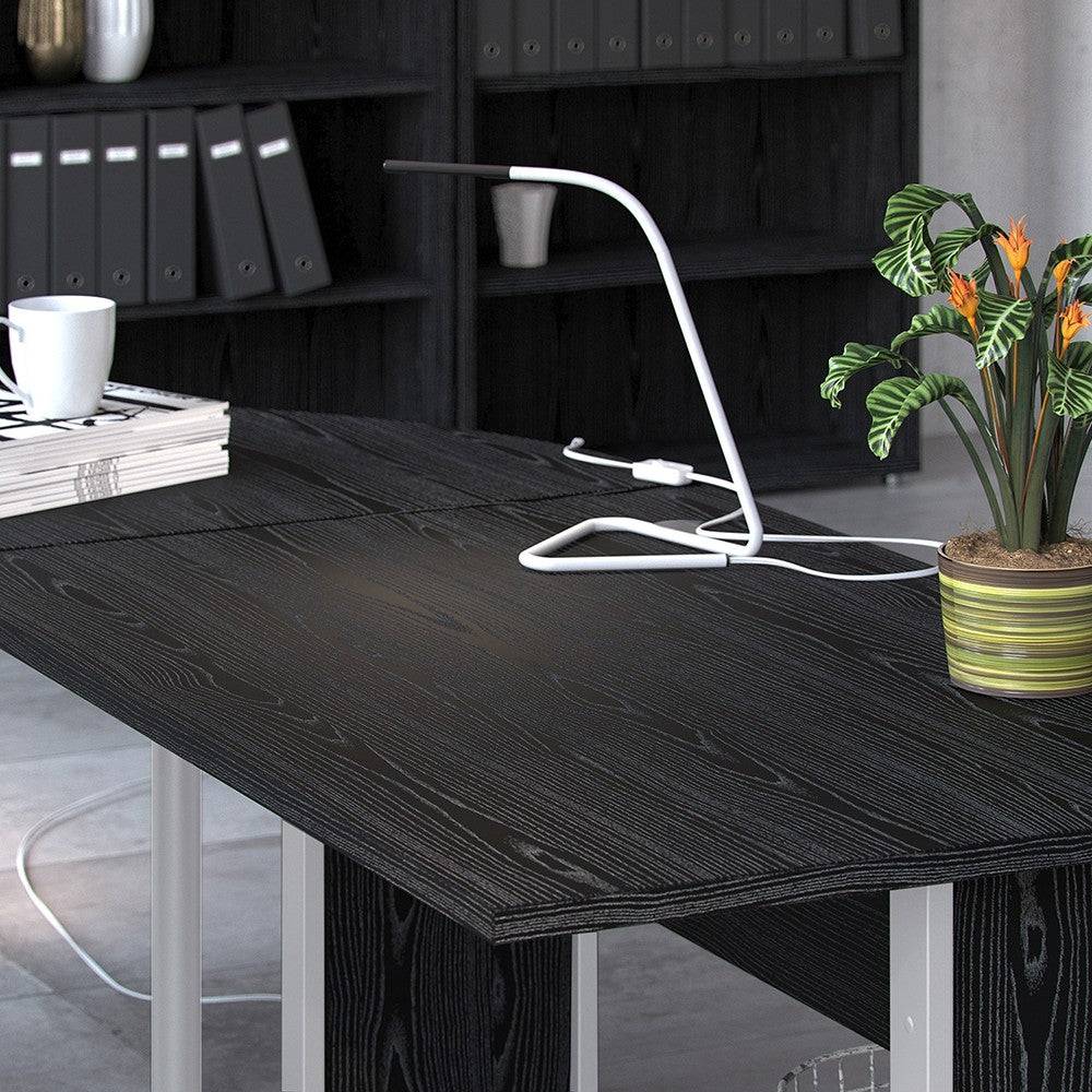 Prima Desk 120 cm in Black Woodgrain with White Legs - Price Crash Furniture