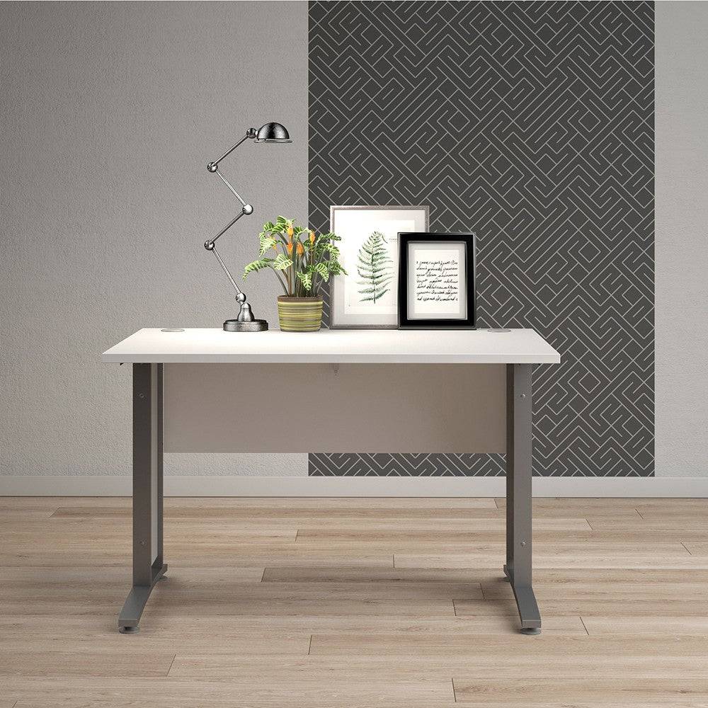 Prima Desk 120 cm in White with Silver Grey Steel Legs - Price Crash Furniture