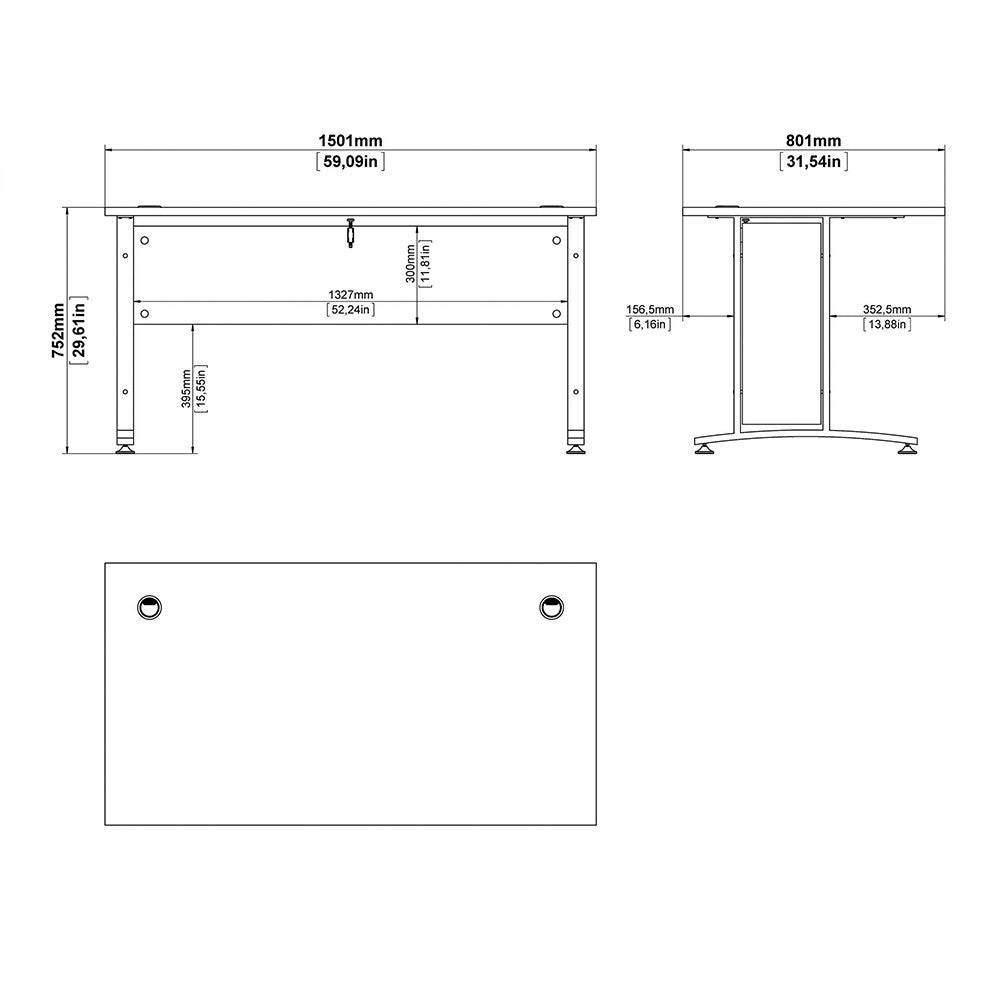 Prima Desk 150 cm in Black Woodgrain with Silver Grey Steel Legs - Price Crash Furniture