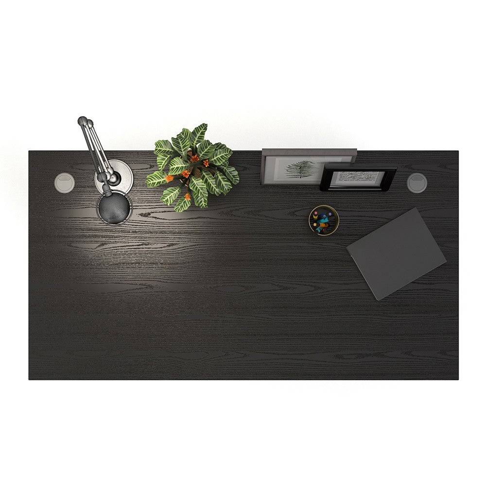 Prima Desk 150 cm in Black Woodgrain with White Legs - Price Crash Furniture