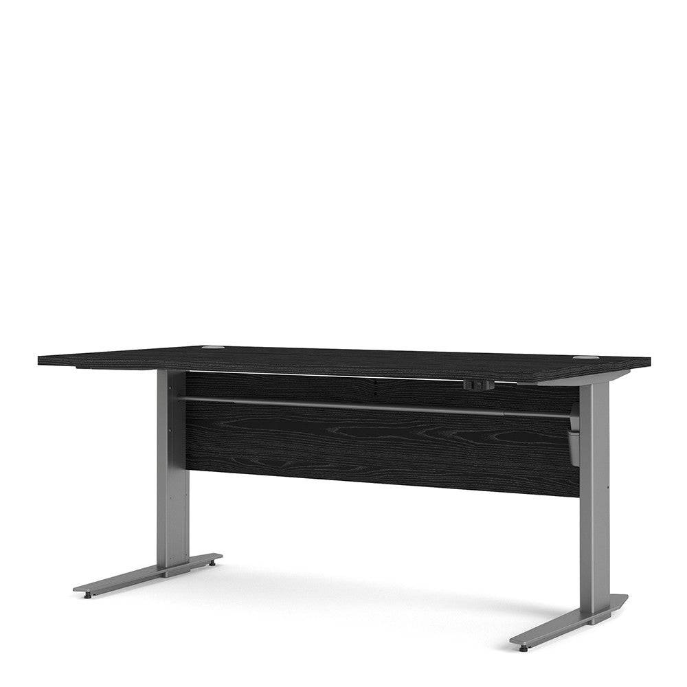 Prima Desk 150 cm with Electric Height Adjust for Standing or Sitting with Silver Grey Legs in Black Woodgrain - Price Crash Furniture