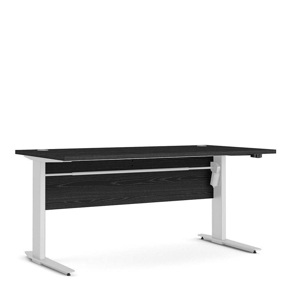 Prima Desk 150 cm with Electric Height Adjust for Standing or Sitting with White Legs in Black Woodgrain - Price Crash Furniture