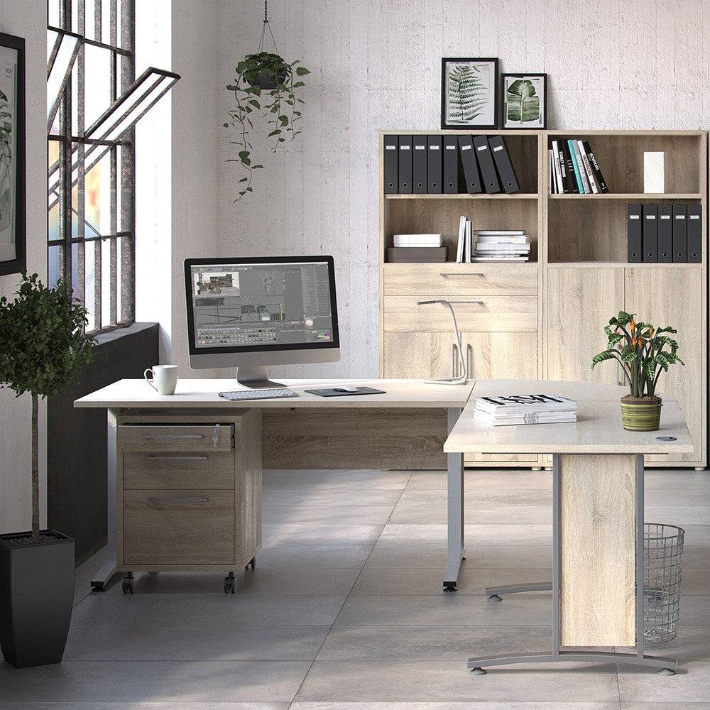 Prima Desk 150 cm with Electric Height Adjust for Standing or Sitting with White Legs in Oak - Price Crash Furniture