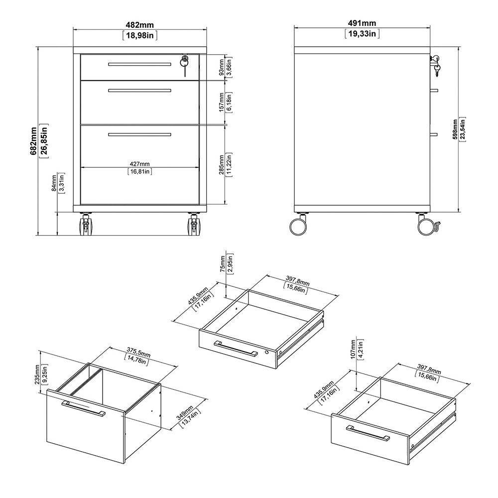 Prima Mobile File Cabinet in Black Woodgrain - Price Crash Furniture
