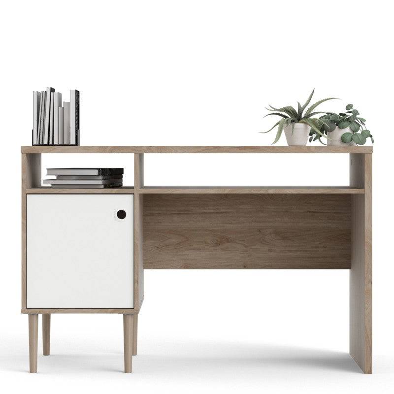 Rome Desk with 1 Door in Jackson Hickory Oak with Matt White - Price Crash Furniture