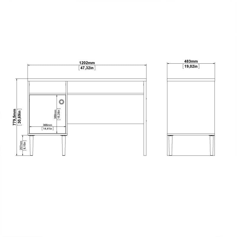 Rome Desk with 1 Door in Jackson Hickory Oak with Matt White - Price Crash Furniture