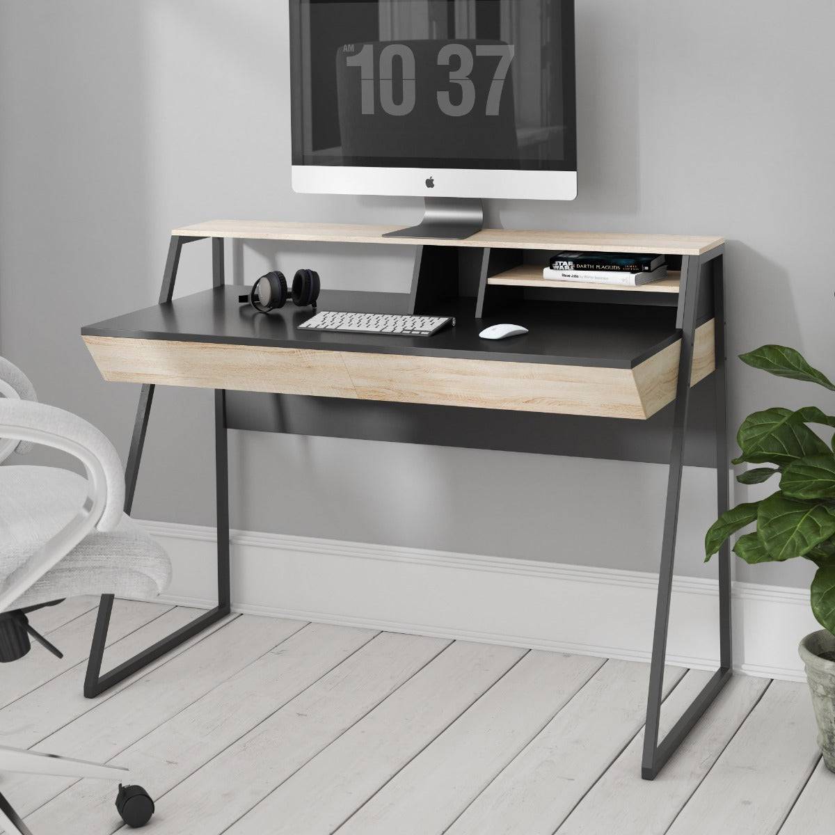 Salcome Desk in Black and Oak - Price Crash Furniture