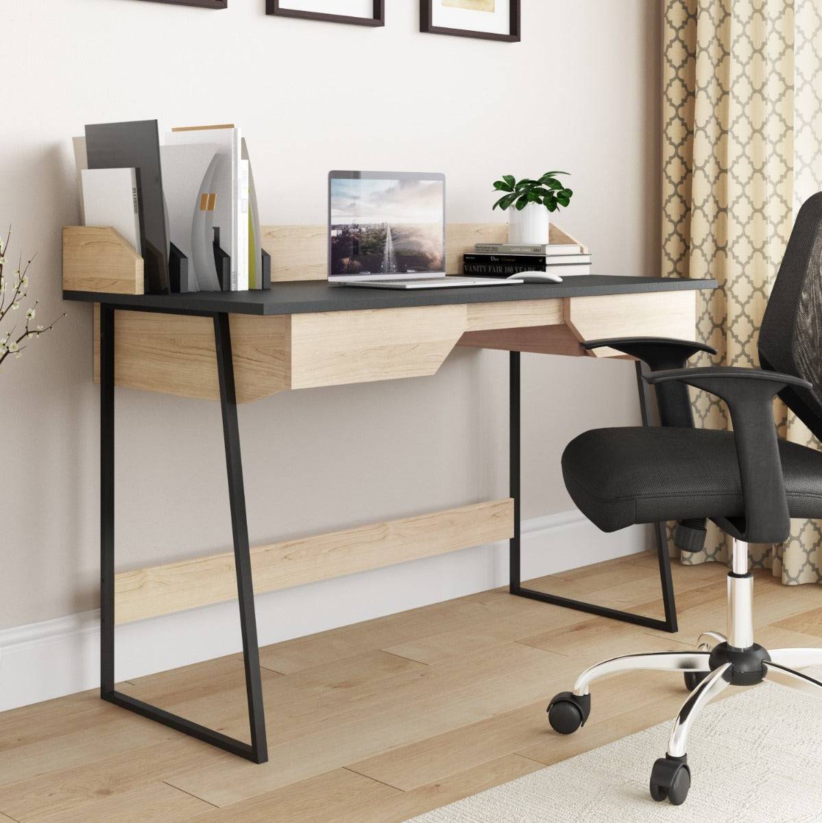 Salisbury Desk in Oak and Black by Alphason - Price Crash Furniture