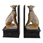 Set of 2 Ceramic Crackle Glaze Leopard Bookends - Price Crash Furniture