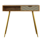 Sleek cement grey Nordic Style Laptop Desk with Brass Inlay Drawer - Price Crash Furniture