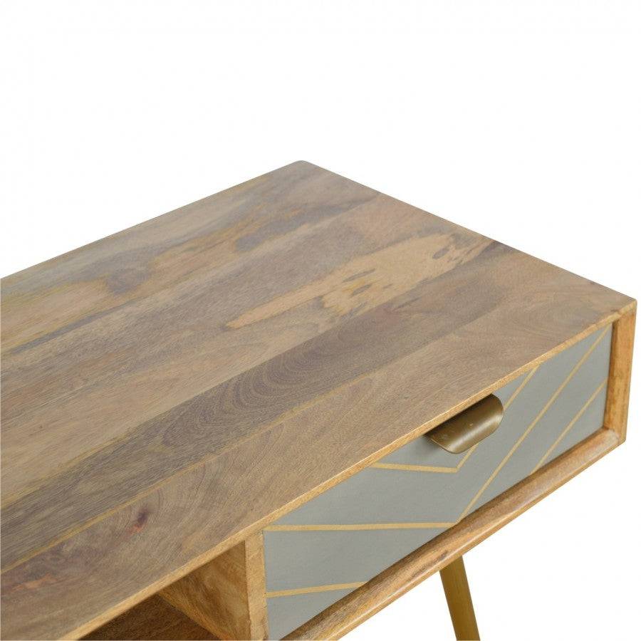 Sleek cement grey Nordic Style Laptop Desk with Brass Inlay Drawer - Price Crash Furniture
