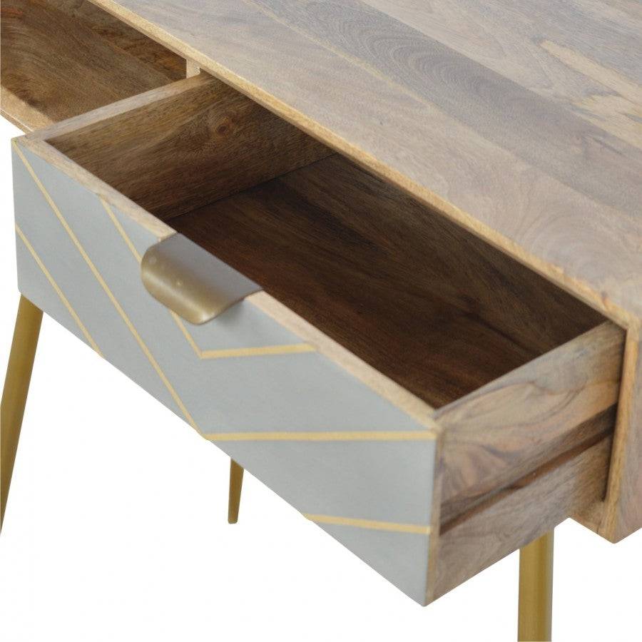 Sleek cement grey Nordic Style Laptop Desk with Brass Inlay Drawer - Price Crash Furniture