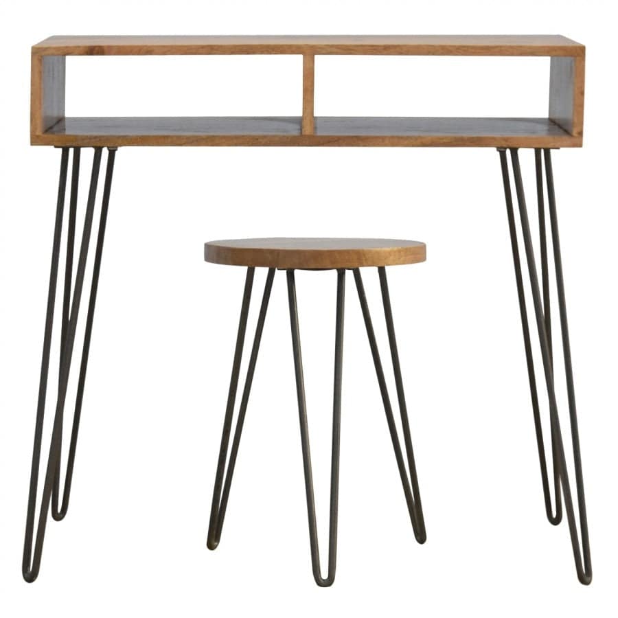 Solid Wood & Iron Base Writing Desk With Stool - Price Crash Furniture