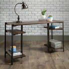 Teknik Industrial Style Chunky Bench Desk in Smoked Oak - Price Crash Furniture