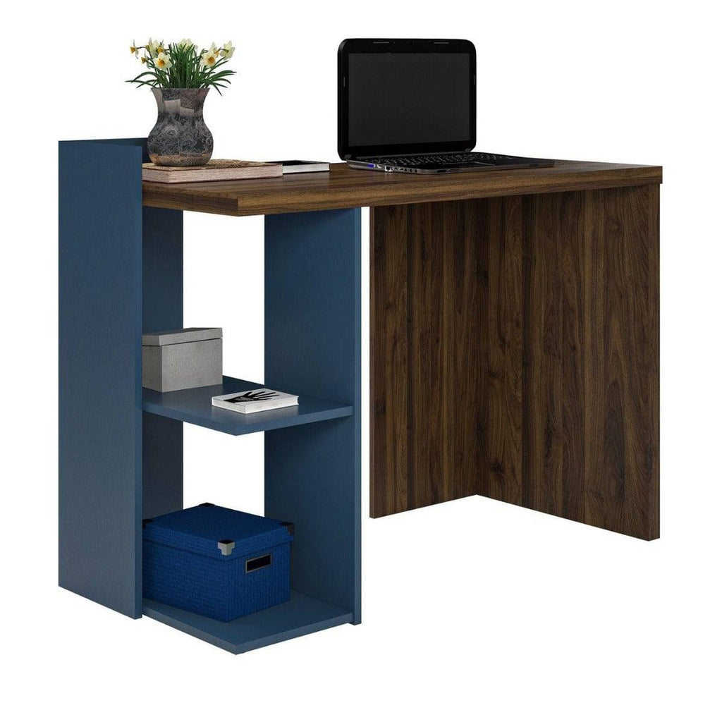 Xavier Modern Computer Desk with Shelves in Walnut and Blue by Dorel - Price Crash Furniture