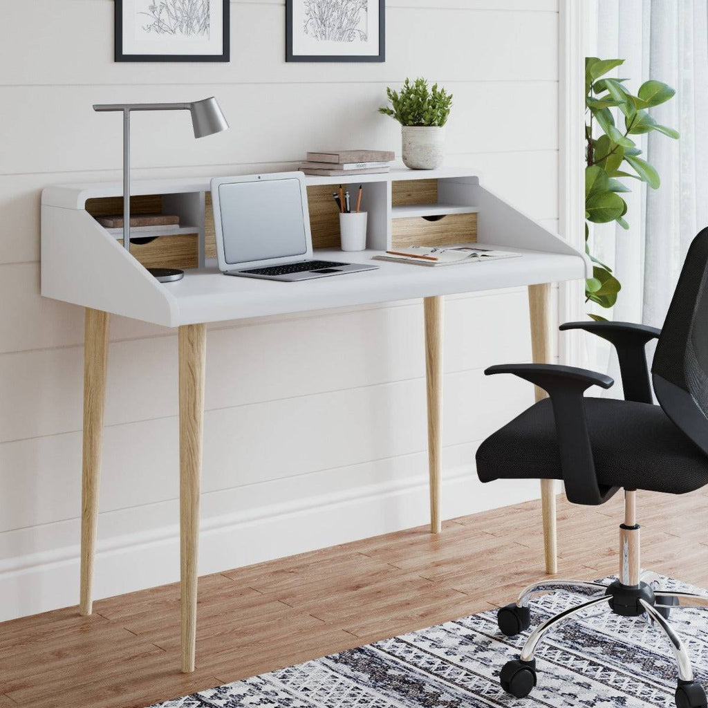 Yeovil Desk in White and Oak by Alphason - Price Crash Furniture