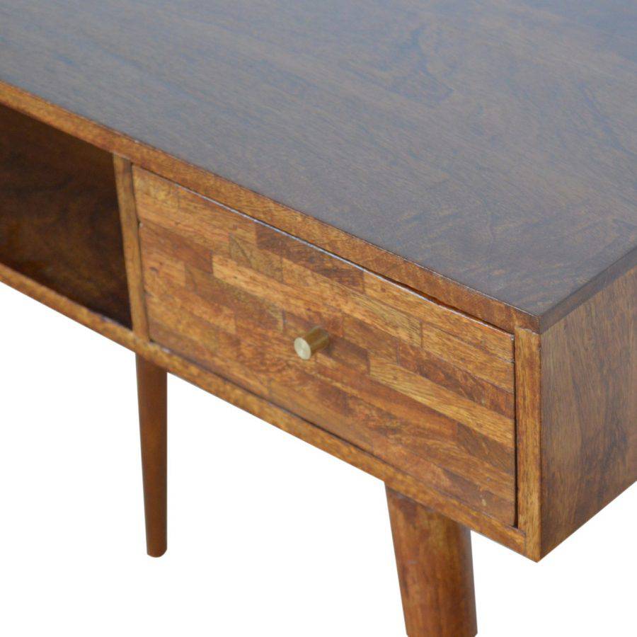 Zig-zag Parquet Pattern Bedside Table in Chestnut-effect Mango Wood - Price Crash Furniture