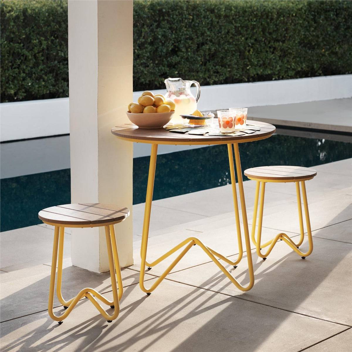 3 Piece Garden Bistro Set, Novogratz Bobbi, Yellow - Price Crash Furniture