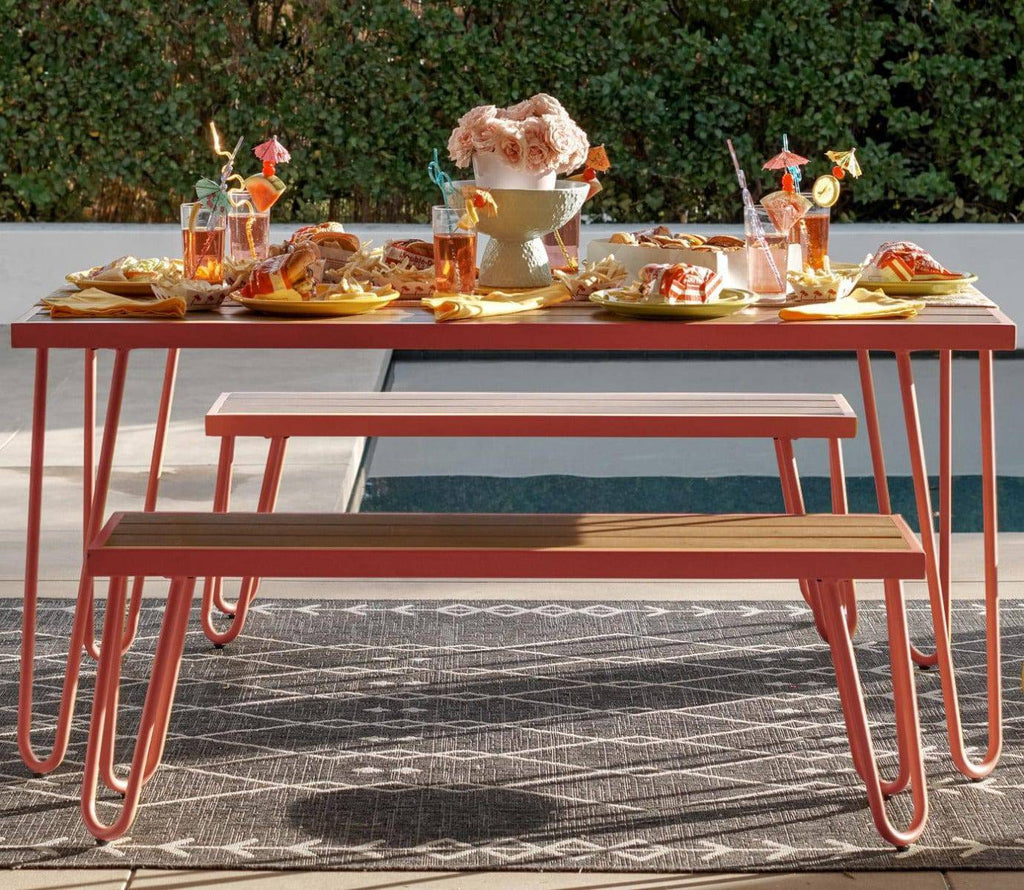 3 Piece Garden Set Novogratz Paulette Picnic Table + 2 Benches Red - Price Crash Furniture