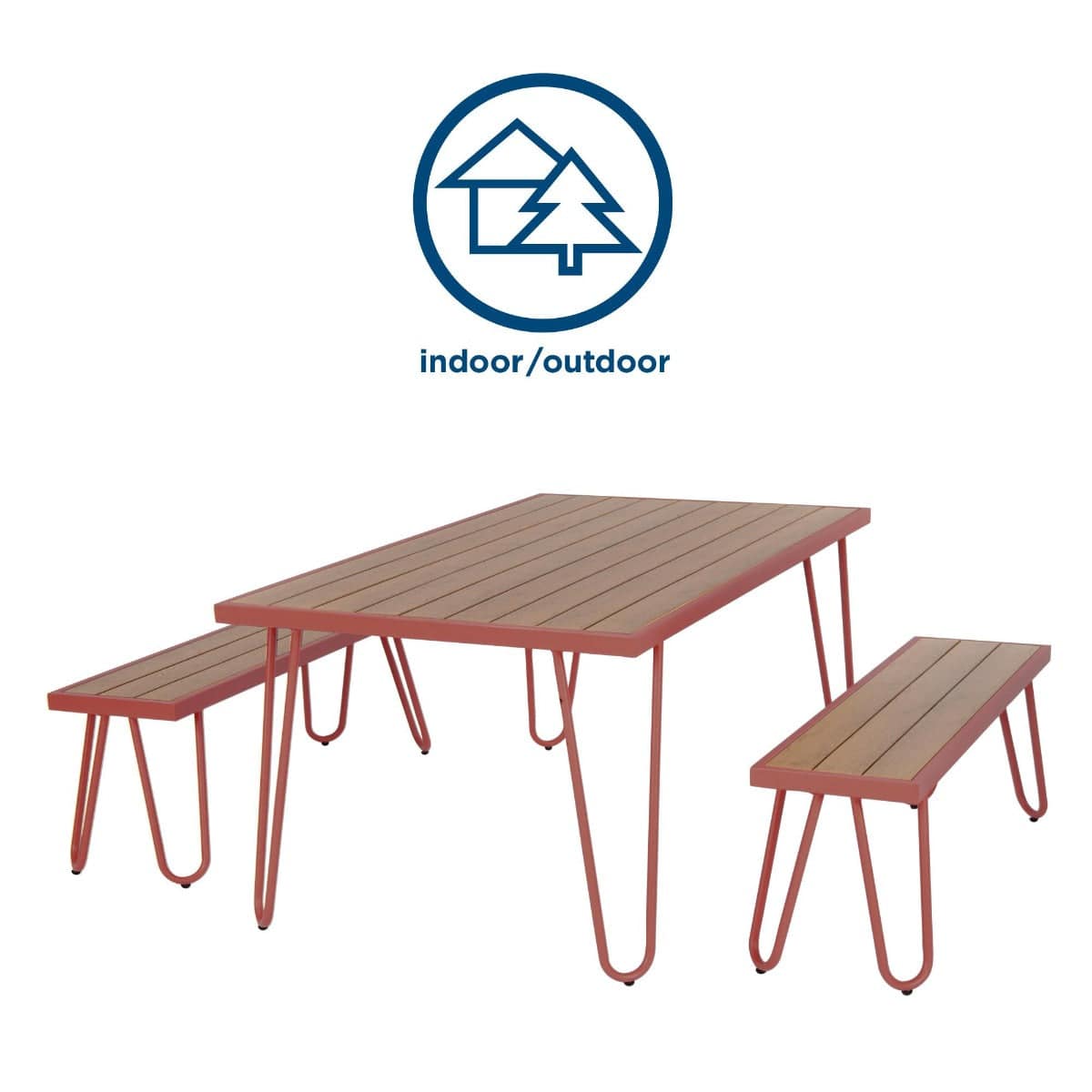 3 Piece Garden Set Novogratz Paulette Picnic Table + 2 Benches Red - Price Crash Furniture