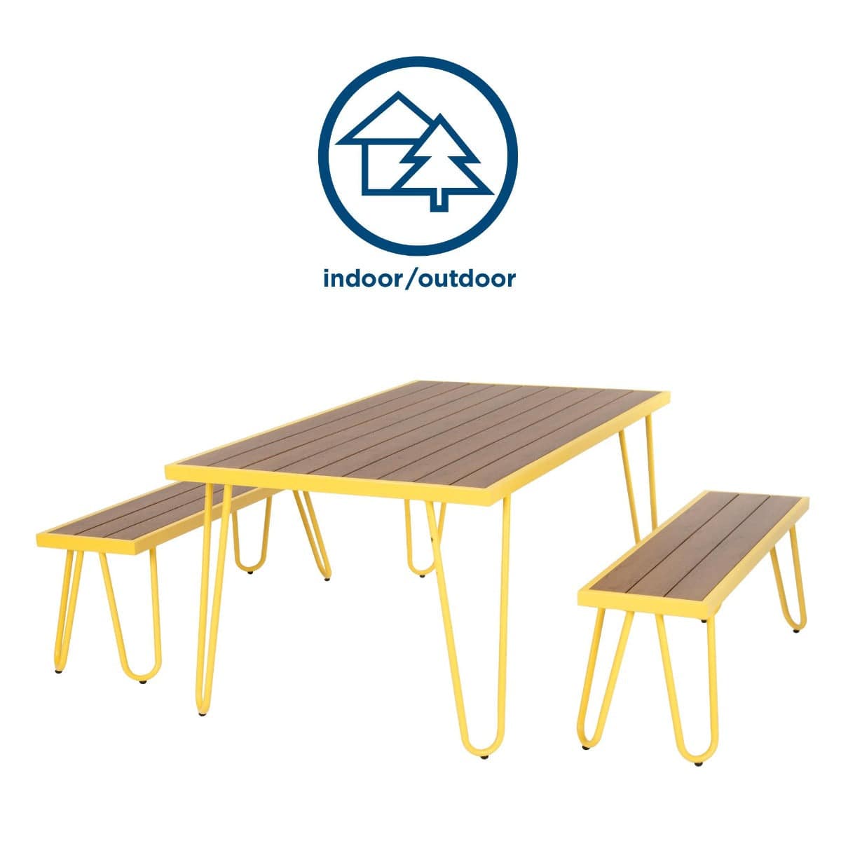 3 Piece Garden Set Novogratz Paulette Picnic Table + 2 Benches Yellow - Price Crash Furniture