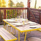 3 Piece Garden Set Novogratz Paulette Picnic Table + 2 Benches Yellow - Price Crash Furniture