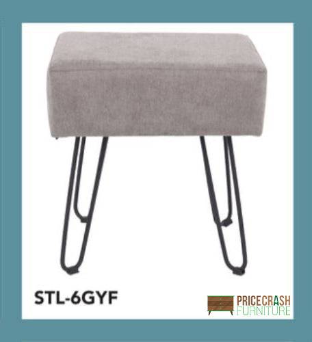 Aspen grey fabric upholstered rectangular stool with black metal legs - Price Crash Furniture