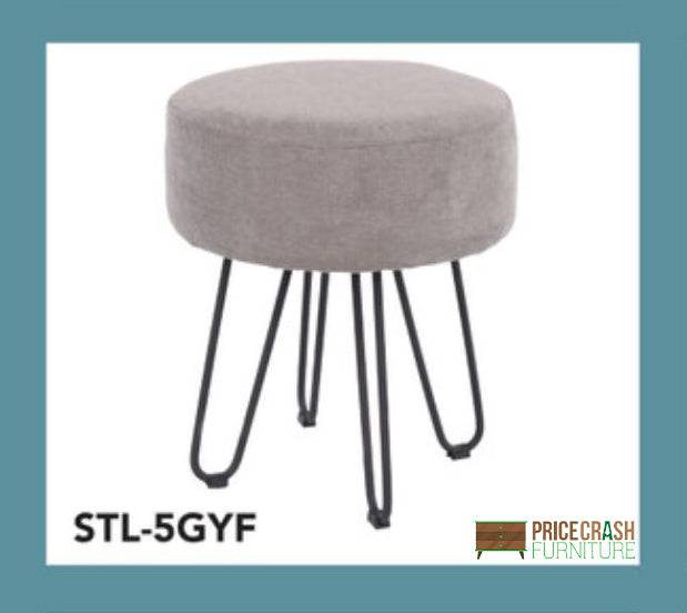 Aspen grey fabric upholstered round stool with black metal legs - Price Crash Furniture