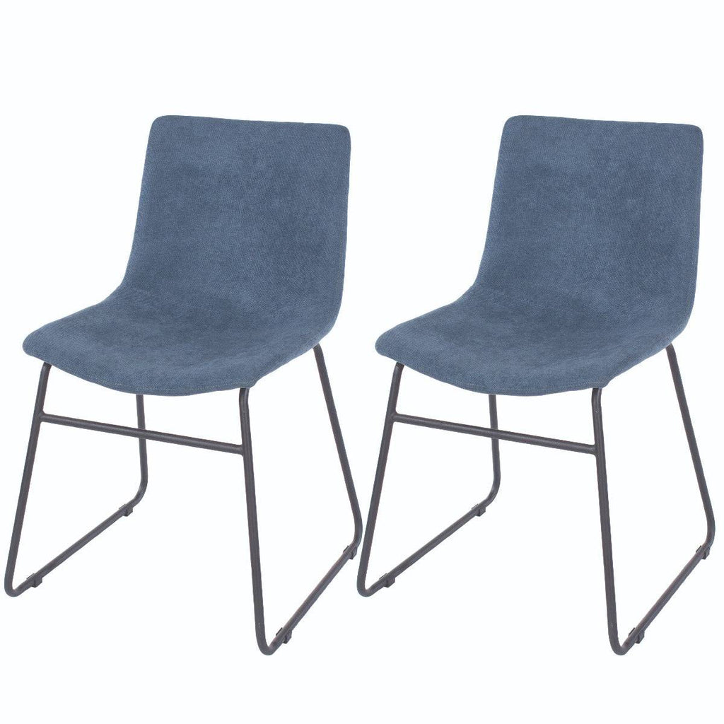 Aspen pair of blue fabric upholstered dining chairs with black metal legs - Price Crash Furniture