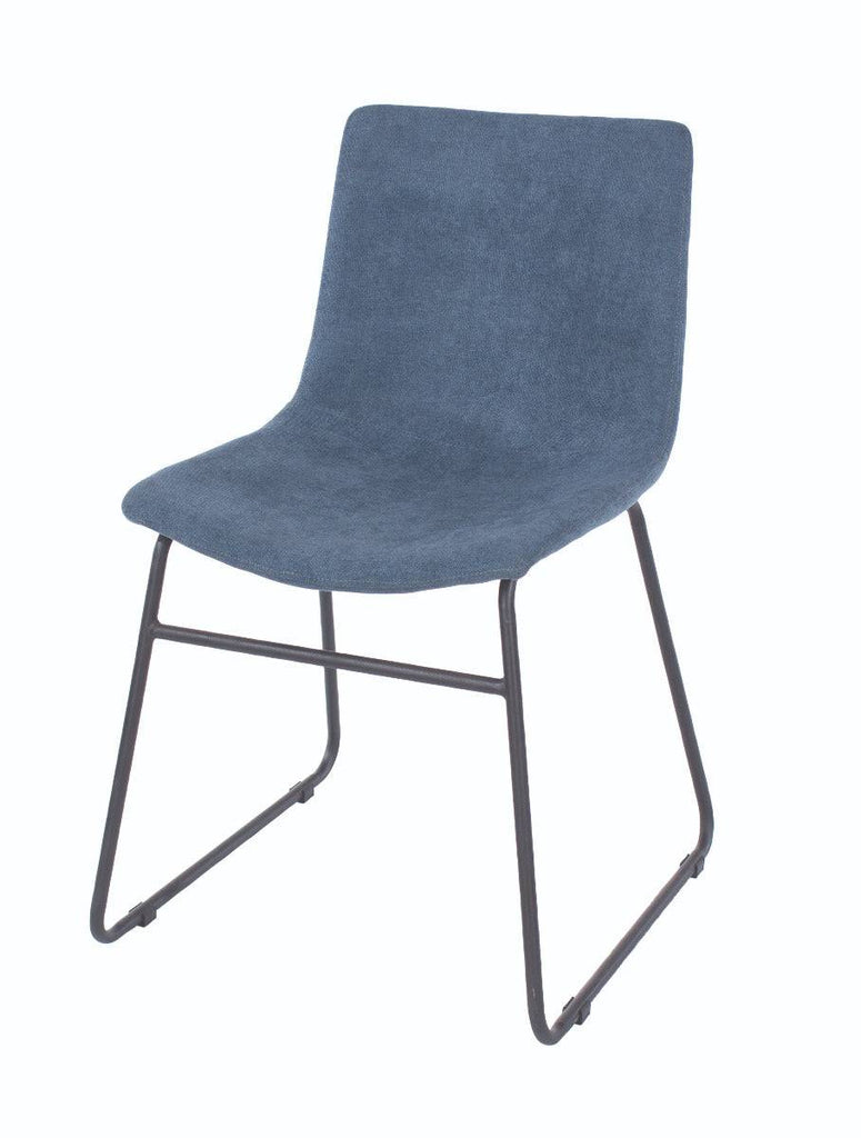 Aspen pair of blue fabric upholstered dining chairs with black metal legs - Price Crash Furniture